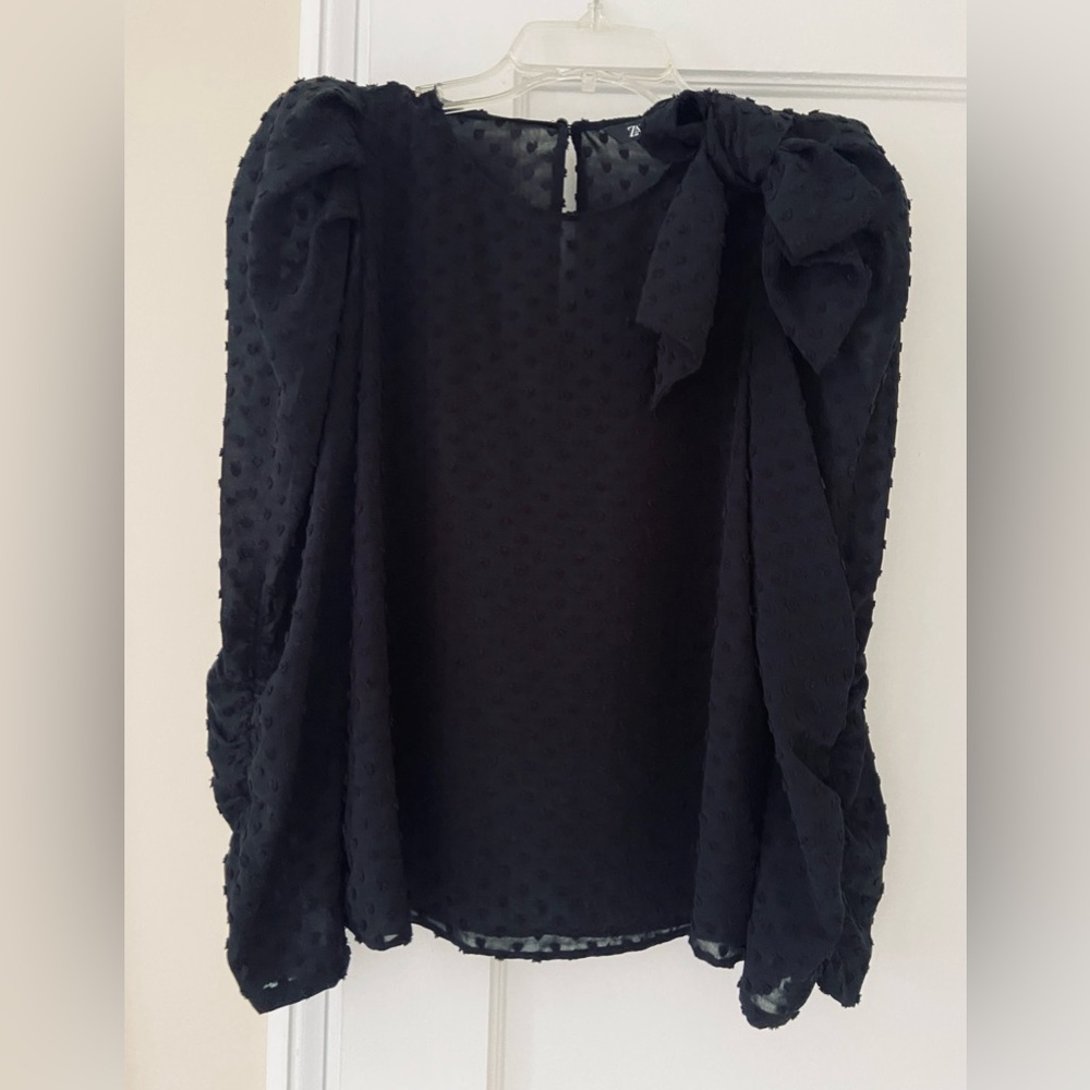 ZARA black top with shoulder bow detail